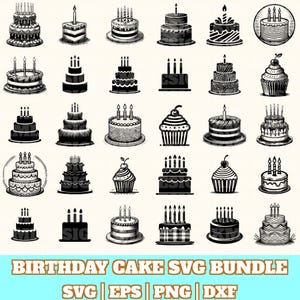 Birthday Cake Svg Bundle, Birthday Cake Vector, Birthday Cakes Silhouette, Birthday Cake Svg PNG Eps Dxf, Instant Download