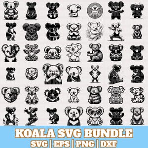 Koala Svg Bundle, Funny Koala Vector, Koala Silhouette, Cute Koala PNG Eps Dxf, Baby Koala Cricut, Koala Cut File, Instant Download