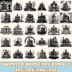 Haunted House Svg Bundle, Haunted House Vector Silhouette, Haunted House Svg PNG Eps Dxf, Instant Download