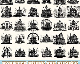 Haunted House Svg Bundle, Haunted House Vector Silhouette, Haunted House Svg PNG Eps Dxf, Instant Download