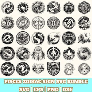 Pisces Zodiac Sign Svg Bundle, Pisces Vector, Pisces Zodiac Silhouette, Pisces Zodiac Svg PNG Eps Dxf, Instant Download