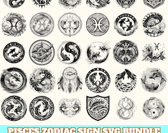 Pisces Zodiac Sign Svg Bundle, Pisces Vector, Pisces Zodiac Silhouette, Pisces Zodiac Svg PNG Eps Dxf, Instant Download