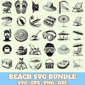 Beach Svg Bundle, the beach in summer Vector, Beach Silhouette, Beach Svg PNG Eps Dxf, Instant Download