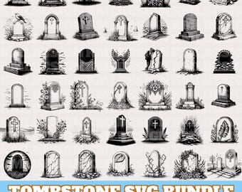 Tombstone Svg Bundle, Tombstone Vector, Tombstone Silhouette, Gravestone Clipart, Headstone PNG Eps Dxf Bundle, Grave Svg, Instant Download
