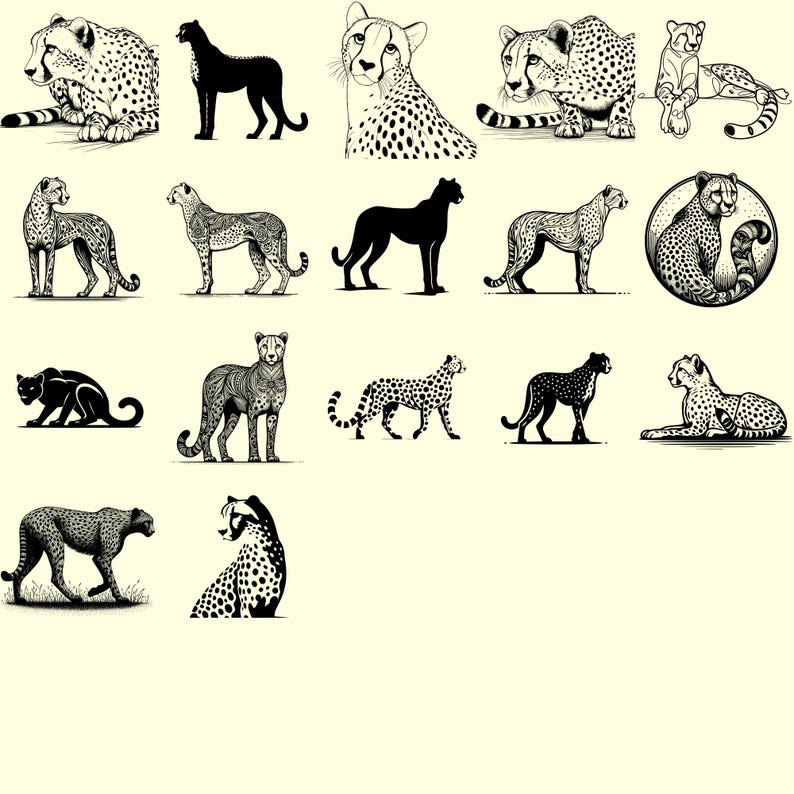 Ideal for Animal Lovers and Wildlife Decor
These digital cheetah designs bring a wild and exotic vibe to your creative work. Use them for safari themes, children’s room art, or educational visuals.