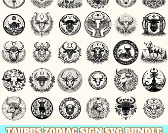 Taurus Zodiac Sign Svg Bundle, Taurus Zodiac Vector, Taurus Zodiac Sign Silhouette, Taurus Zodiac Svg PNG Eps Dxf, Instant Download