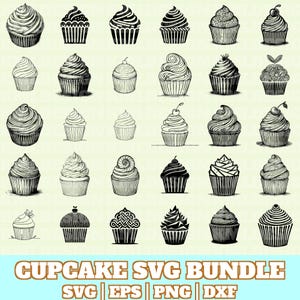 Cupcake Svg Bundle, Cupcake Vector, Cupcake Silhouette, Cupcake Svg PNG Eps Dxf, Instant Download