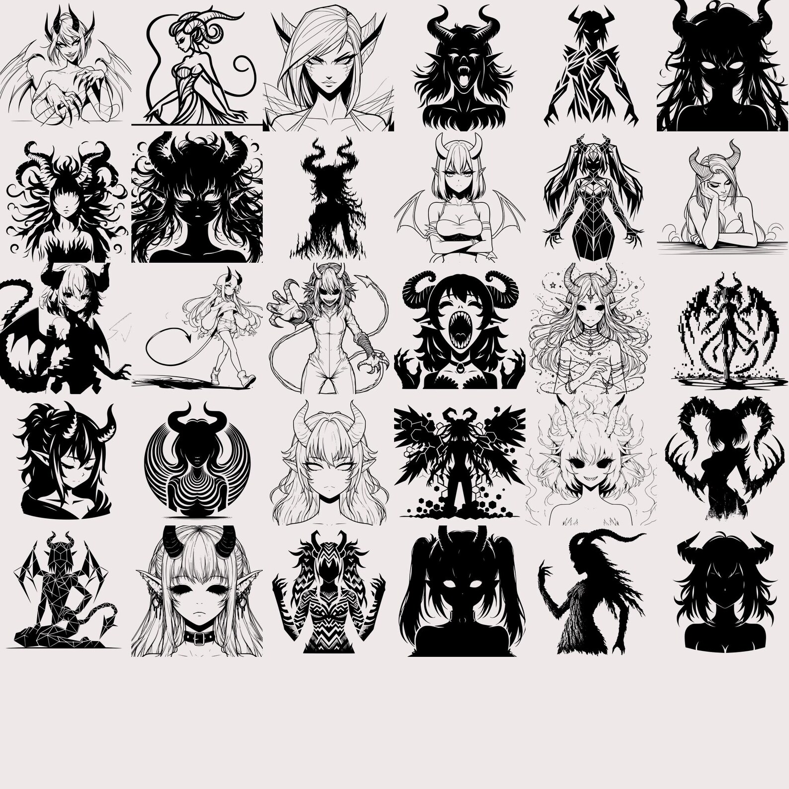 Demon Girl Svg Bundle, Demon Girl Vector, Demon Girl Silhouette, Demon ...