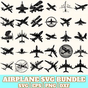 Airplane Svg Bundle, Airplane Vector, Airplane Silhouette, Airplane Svg PNG Eps Dxf, Instant Download