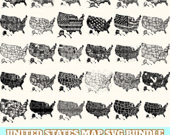 Paquete de mapas de Estados Unidos en formato SVG, mapa vectorial de EE. UU., silueta de mapa de EE. UU., mapas de Estados Unidos en formato SVG, PNG, EPS y DXF, descarga digital.