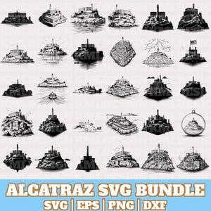 Alcatraz Prison Island Svg Bundle, Alcatraz Vector, Alcatraz Silhouette, Alcatraz SVG, Alcatraz Prison Island PNG Bundle, Digital Download