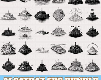 Alcatraz Prison Island Svg Bundle, Alcatraz Vector, Alcatraz Silhouette, Alcatraz SVG, Alcatraz Prison Island PNG Bundle, Digital Download