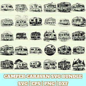 Camper Caravan Svg Bundle, Caravan Vector, Camper Caravan Silhouette, Camper Caravan Svg PNG Eps Dxf, Instant Download
