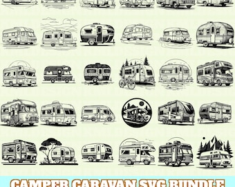 Camper Caravan Svg Bundle, Caravan Vector, Camper Caravan Silhouette, Camper Caravan Svg PNG Eps Dxf, Instant Download