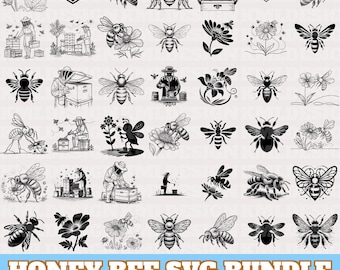 Paquete de imágenes SVG de abejas, vectores de abejas y flores, siluetas de abejas, diseños vectoriales de apicultores, imágenes SVG de abejorros, imágenes prediseñadas de abejas lindas, descarga digital.