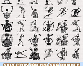 Skeleton Golfer Svg Bundle, Skeleton Golfer Vector, Skeleton Player Silhouette, Skeleton Golf and Baseball Designs Svg, Instant Download