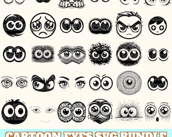 Paquete de imágenes SVG de ojos de dibujos animados, vector de ojos de dibujos animados, silueta de ojos de dibujos animados, imágenes SVG, PNG, EPS y DXF de ojos de dibujos animados, descarga instantánea.