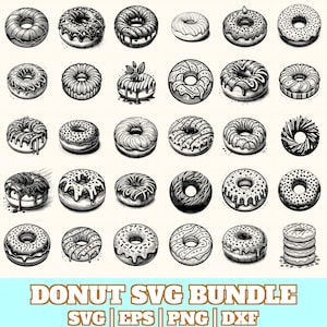 Donut Svg Bundle, Donut Vector, Donut Silhouette, Donut Svg PNG Eps Dxf, Instant Download
