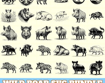 Wild Boar Svg Bundle, Wild Boar Vector, The Wild Boar Silhouette, Wild Boar Svg PNG Eps Dxf, Print on Demand, Digital Download