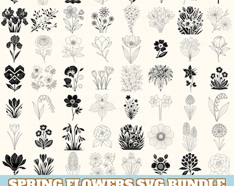 Frühlingsblumen-Svg-Bundle, Blumenvektor, Blumensilhouette, Frühlingsblumen-Svg PNG Eps Dxf, Instant Download