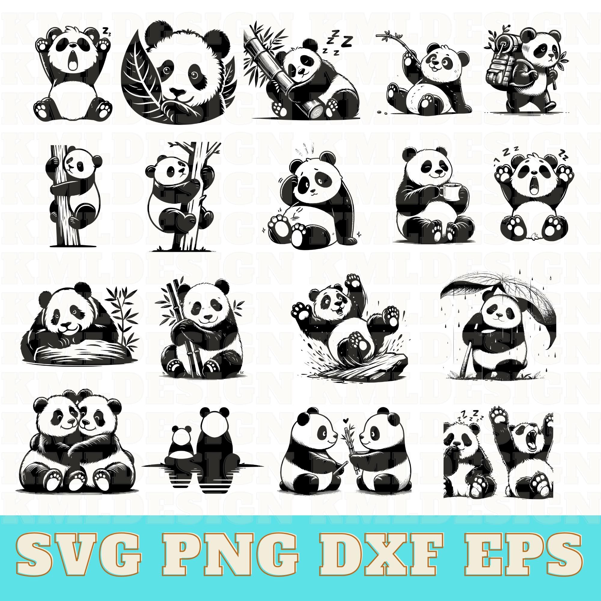 37 Panda SVG Bundle, file di taglio Panda SVG per Cricut, silhouette Panda, file vettoriali Panda, png Panda, DXF Panda, PandaEPS