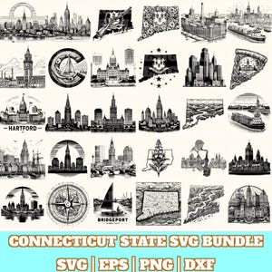Connecticut State Svg Bundle, Connecticut State Vector, Connecticut Silhouette, Connecticut State Svg PNG Eps Dxf, Instant Download
