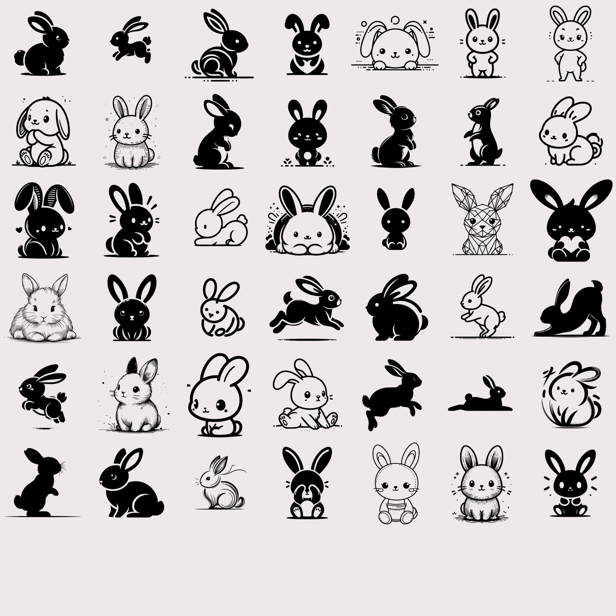 Cute Bunny Svg Bundle, Rabbit Vector, Cute Bunny Silhouette, Cute Bunny ...