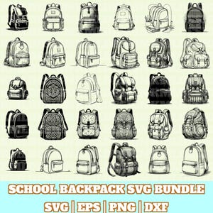 Plecak szkolny Svg Bundle, Plecak wektorowy, Sylwetka plecaka szkolnego, Plecak szkolny Svg PNG Eps Dxf, Natychmiastowe pobieranie