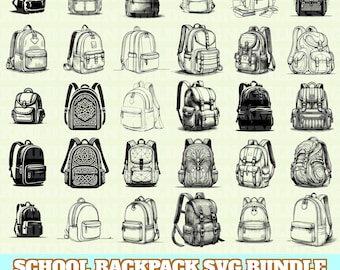 School Backpack Svg Bundle, Backpack Vector, School Backpack Silhouette, School Backpack Svg PNG Eps Dxf, Instant Download
