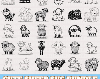 Cute Sheep Svg Bundle, Cute Lamb Vector, Cute Sheep Silhouette, Cute Sheep SVG, Cute Sheep PNG Bundle, Lamb Svg Clipart, Digital Download