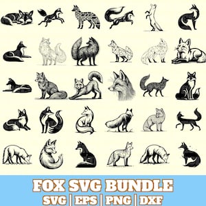 Fox Svg Bundle, Fox Vector, Fox Silhouette, Fox Svg PNG Eps Dxf, Animal Vector Illustrator, Print on Demand, Digital Download