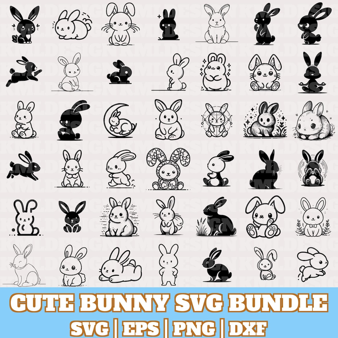 Cute Bunny Svg Bundle, Rabbit Vector, Cute Bunny Silhouette, Cute Bunny ...