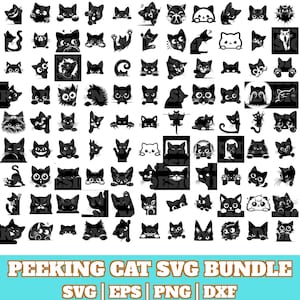 107 gluurende kat SVG-bundel, gluurende kat SVG-bestanden knippen voor Cricut, gluurende kat silhouet, gluurende kat png, gluurende kat silhouet, schattige katten