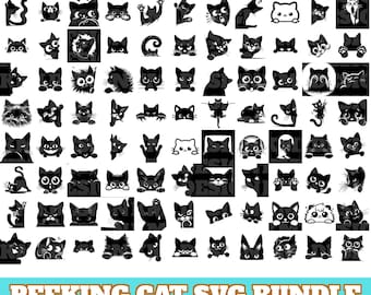 107 Peeking Cat SVG Bundle, Peeking Cat SVG Cut Files for Cricut, Peeking Cat Silhouette,Peeking Cat png, Peeking Cat silhouette, Cute Cats