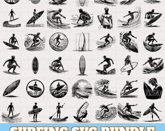 Surfing Svg Bundle, Surfing Vector, Surfing Silhouette, Surfing Clipart, Beach PNG Eps Dxf Bundle, Summer Time Svg, Instant Download