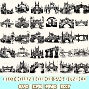 Victorian Bridge Svg Bundle, Victorian Bridge Vector, Victorian Bridge Silhouette, Victorian Bridge Svg PNG Eps Dxf, Digital Download