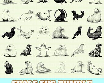 Seal Svg Bundle, Seals Vector, Seal Silhouette, Seal Svg PNG Eps Dxf, Instant Download