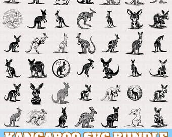 Känguru-Svg-Bundle, lustige Känguru-Vektorgrafik, Känguru-Silhouette, niedliches Känguru Clipart, Australien Känguru PNG Eps Dxf, sofortiger Download
