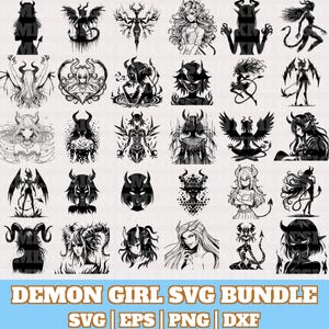 Demon Girl Svg Bundle, Demon Girl Vector, Demon Girl Silhouette, Demon Girl SVG, Demon Girl PNG Bundle, Demon Girl Clipart, Digital Download