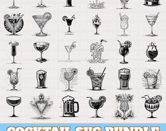 Cocktail Svg Bundle, Cocktail vector, Cocktail Silhouette, Cocktail Designs Svg, Drink SVG, Tropical Drink Svg, Digital Download