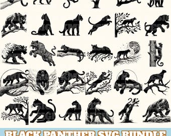 Paquete SVG de Pantera Negra, silueta vectorial de Pantera Negra, Pantera Negra SVG, PNG, EPS, DXF, descarga instantánea