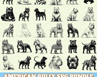 American Bully Svg Bundle, American Bully Puppy Vector, The American Bully Silhouette, American Bully Dog Svg PNG Eps Dxf, Digital Download