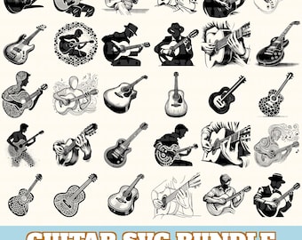 Guitar Svg Bundle, Guitar Vector Silhouette, Guitar Svg PNG Eps Dxf, Instant Download