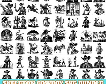 Cowboy Skeleton SVG Bundle, Skeleton Cowboy Silhouette, Skeleton Cowboy Cut File for Cricut, Unique Cowboy Skeleton Designs,Instant download