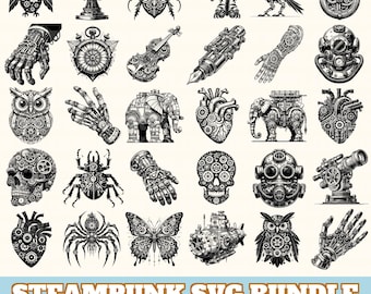 Steampunk Svg Bundle, Steampunk Vector Silhouette, Steampunk Svg PNG Eps Dxf, Instant Download