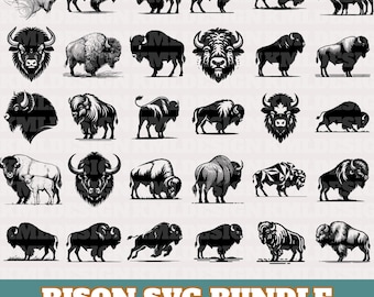 Bison Svg Bundle, Bison Vector, Bison Silhouette, Bison Cut File, Bison Silhouette, Wild Animal Svg, Cute Bison Svg, InstantDownload