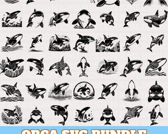 Pacchetto SVG Orca, Vettore di Orca, Silhouette di Orca, Clipart di Orca, PNG di Orca, DXF di Orca, Wallart di Orca, Download istantaneo