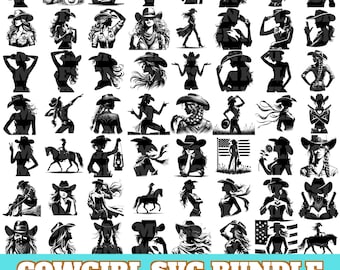 Cowgirl Svg Bundle, Retro Cowgirl Silhouette, Cowgirl Cut File for Cricut, Western Retro Cowgirl Design Designs, Instant download
