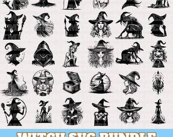 Witch Svg Bundle, Witch vector, Witch Silhouette, Witch Designs Svg, Witchcraft Cricut, Spells SVG, Halloween Witch Svg, Digital Download