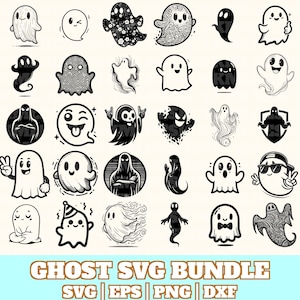 Geist SVG Bundle, Cartoon Geist Vektor, Cartoon Geist Silhouette, Cartoon Geist geschnitten Datei, PNG Eps Dxf, sofort Download